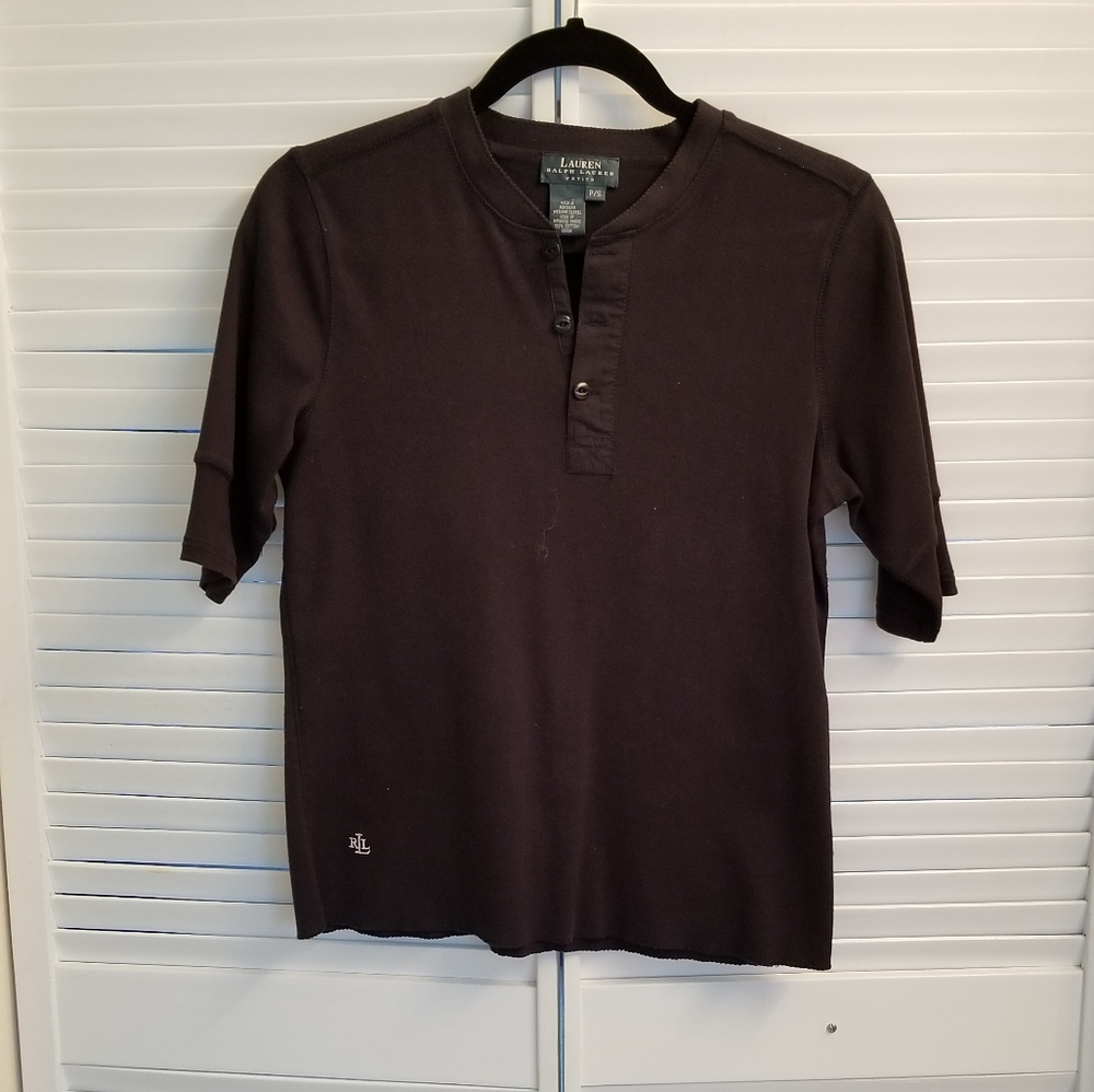 Lauren RL black open front button top